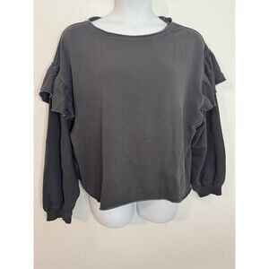 Aerie Women's Oversized Ruffle Sleeve Sweatshirt Gray Leisure Size M New